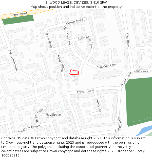 3, WOOD LEAZE, DEVIZES, SN10 2FW: Location map and indicative extent of plot