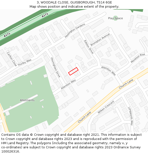 3, WOODALE CLOSE, GUISBOROUGH, TS14 6GE: Location map and indicative extent of plot