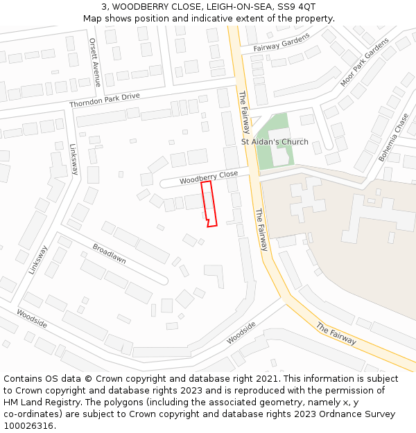 3, WOODBERRY CLOSE, LEIGH-ON-SEA, SS9 4QT: Location map and indicative extent of plot