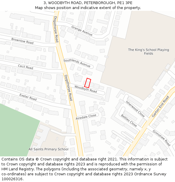 3, WOODBYTH ROAD, PETERBOROUGH, PE1 3PE: Location map and indicative extent of plot