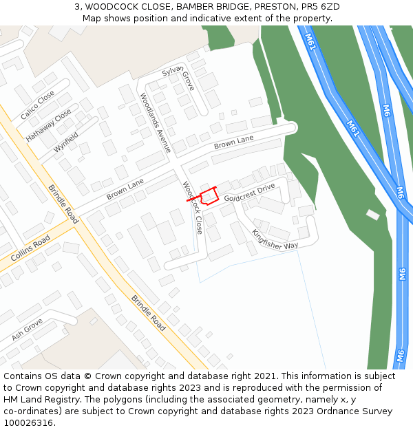3, WOODCOCK CLOSE, BAMBER BRIDGE, PRESTON, PR5 6ZD: Location map and indicative extent of plot