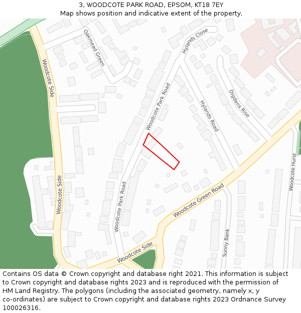 3, WOODCOTE PARK ROAD, EPSOM, KT18 7EY: Location map and indicative extent of plot