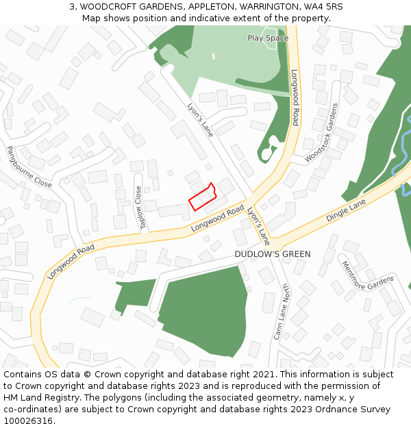 3, WOODCROFT GARDENS, APPLETON, WARRINGTON, WA4 5RS: Location map and indicative extent of plot