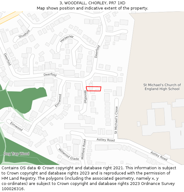 3, WOODFALL, CHORLEY, PR7 1XD: Location map and indicative extent of plot