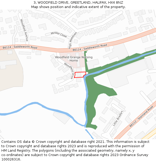 3, WOODFIELD DRIVE, GREETLAND, HALIFAX, HX4 8NZ: Location map and indicative extent of plot