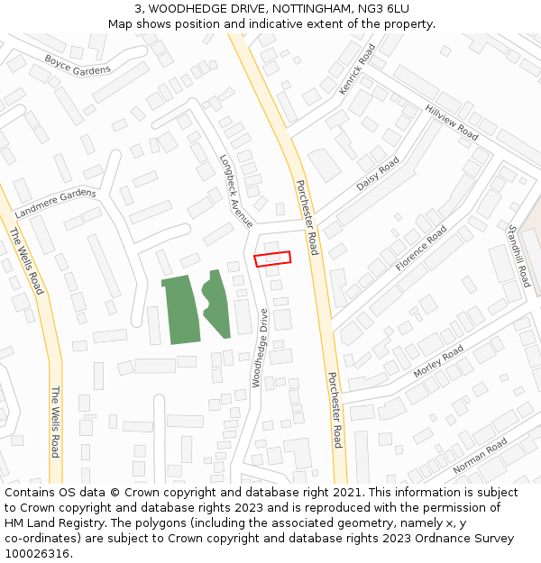 3, WOODHEDGE DRIVE, NOTTINGHAM, NG3 6LU: Location map and indicative extent of plot