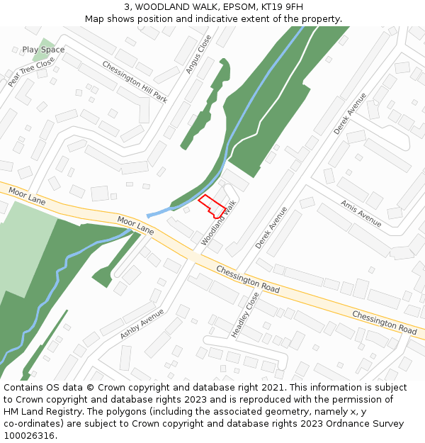 3, WOODLAND WALK, EPSOM, KT19 9FH: Location map and indicative extent of plot
