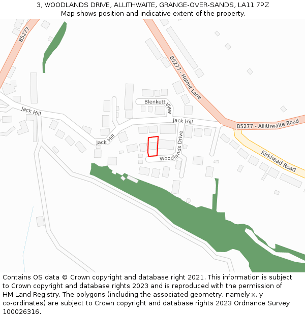 3, WOODLANDS DRIVE, ALLITHWAITE, GRANGE-OVER-SANDS, LA11 7PZ: Location map and indicative extent of plot