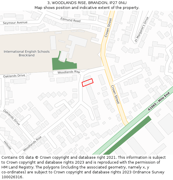 3, WOODLANDS RISE, BRANDON, IP27 0NU: Location map and indicative extent of plot