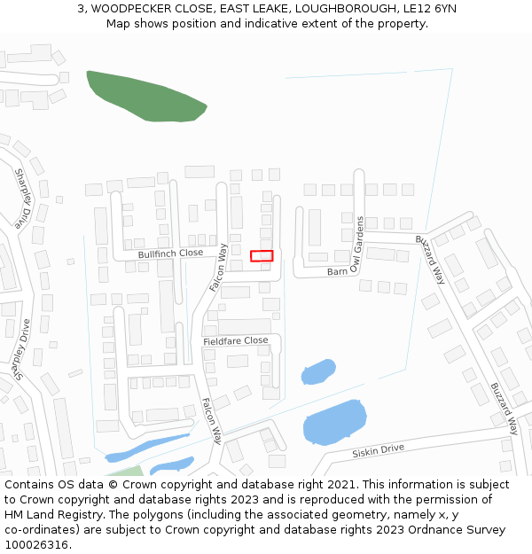 3, WOODPECKER CLOSE, EAST LEAKE, LOUGHBOROUGH, LE12 6YN: Location map and indicative extent of plot