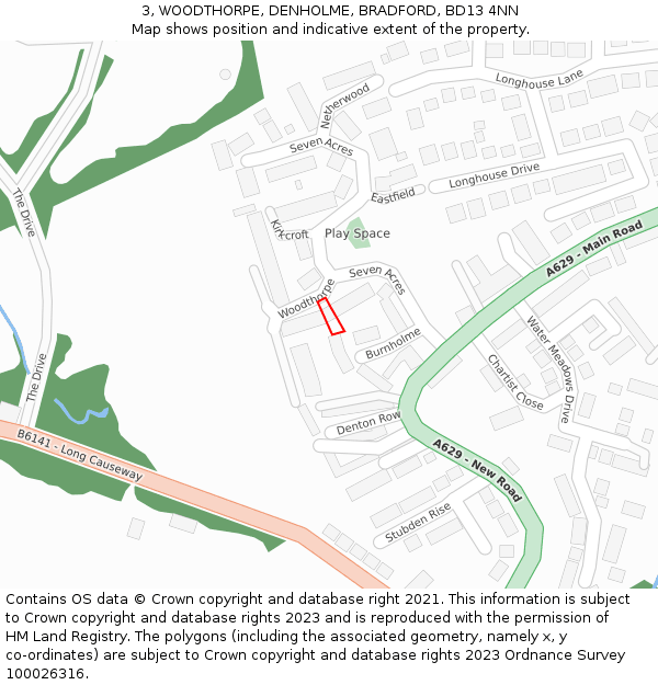 3, WOODTHORPE, DENHOLME, BRADFORD, BD13 4NN: Location map and indicative extent of plot