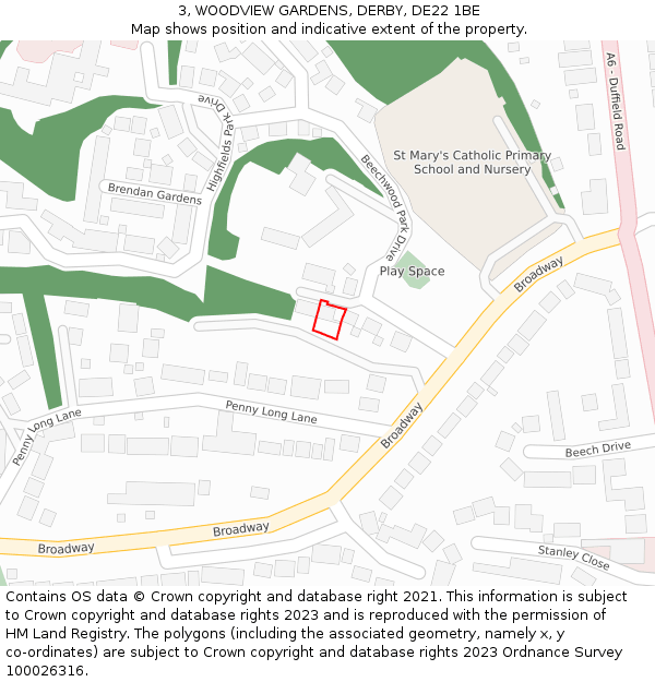 3, WOODVIEW GARDENS, DERBY, DE22 1BE: Location map and indicative extent of plot