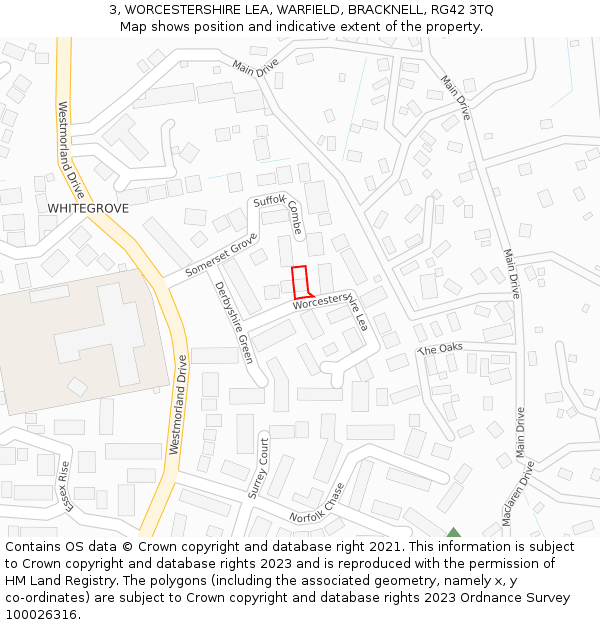3, WORCESTERSHIRE LEA, WARFIELD, BRACKNELL, RG42 3TQ: Location map and indicative extent of plot