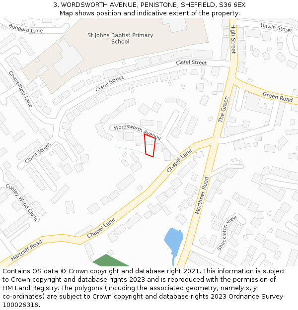 3, WORDSWORTH AVENUE, PENISTONE, SHEFFIELD, S36 6EX: Location map and indicative extent of plot