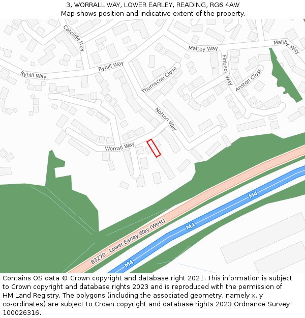 3, WORRALL WAY, LOWER EARLEY, READING, RG6 4AW: Location map and indicative extent of plot