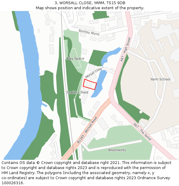 3, WORSALL CLOSE, YARM, TS15 9DB: Location map and indicative extent of plot
