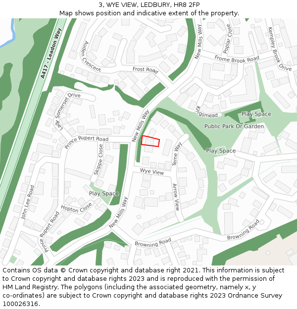 3, WYE VIEW, LEDBURY, HR8 2FP: Location map and indicative extent of plot