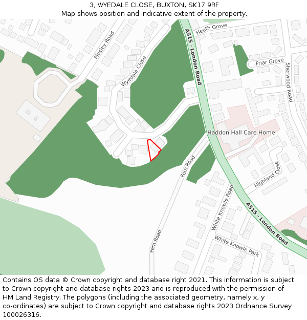 3, WYEDALE CLOSE, BUXTON, SK17 9RF: Location map and indicative extent of plot