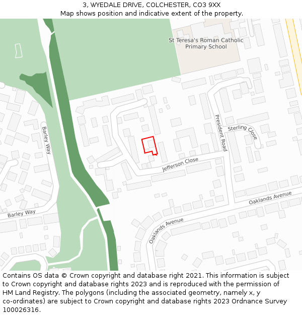 3, WYEDALE DRIVE, COLCHESTER, CO3 9XX: Location map and indicative extent of plot