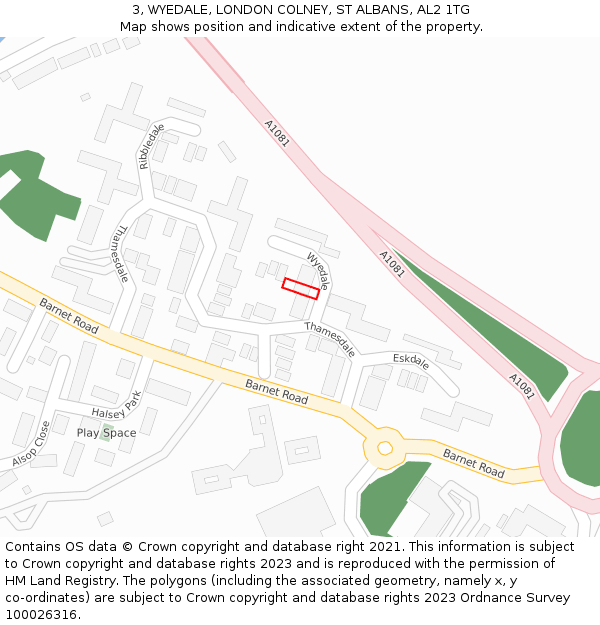 3, WYEDALE, LONDON COLNEY, ST ALBANS, AL2 1TG: Location map and indicative extent of plot