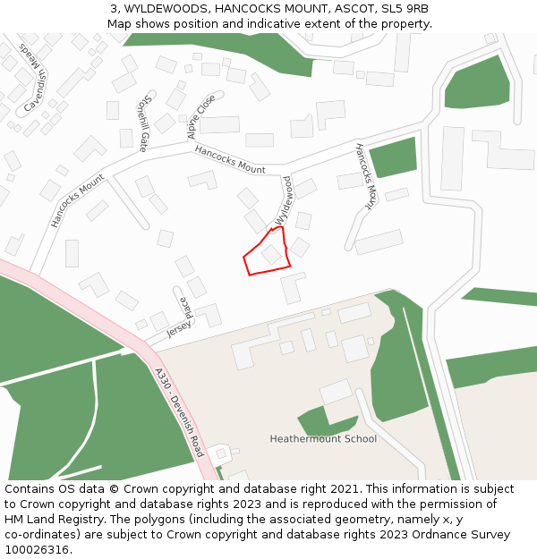 3, WYLDEWOODS, HANCOCKS MOUNT, ASCOT, SL5 9RB: Location map and indicative extent of plot