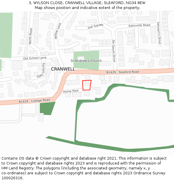3, WYLSON CLOSE, CRANWELL VILLAGE, SLEAFORD, NG34 8EW: Location map and indicative extent of plot