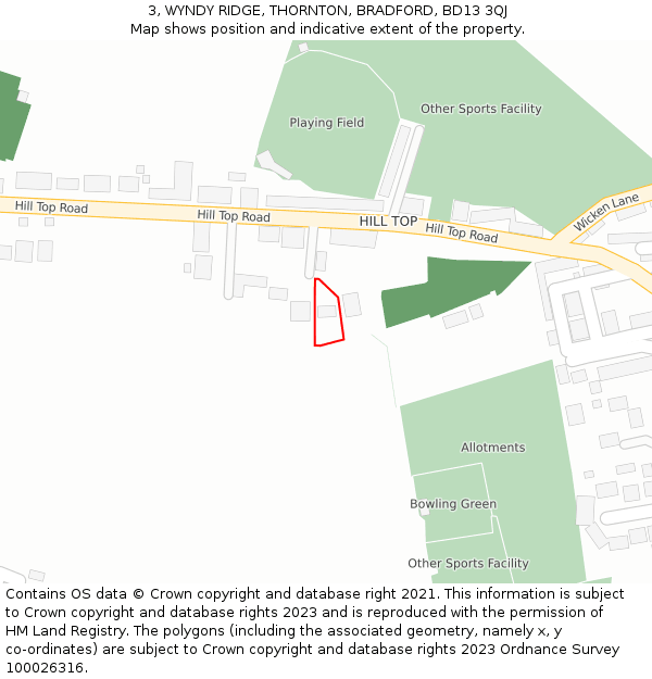 3, WYNDY RIDGE, THORNTON, BRADFORD, BD13 3QJ: Location map and indicative extent of plot