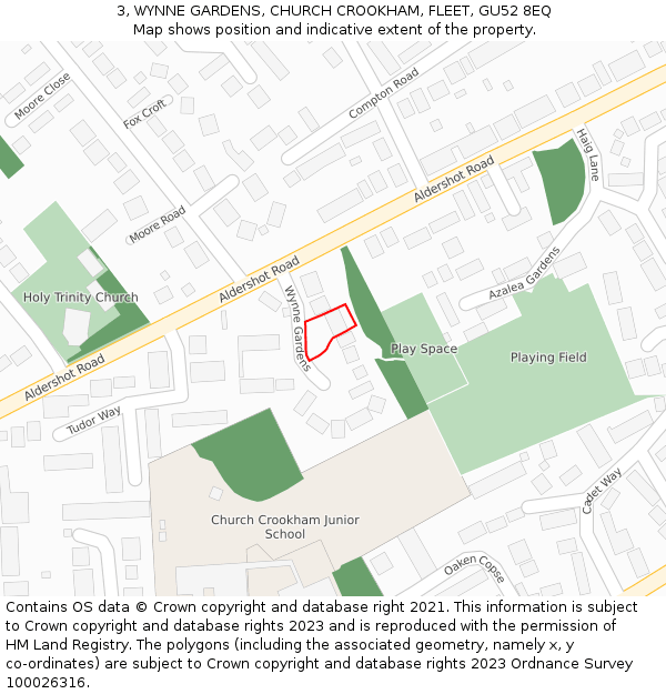3, WYNNE GARDENS, CHURCH CROOKHAM, FLEET, GU52 8EQ: Location map and indicative extent of plot