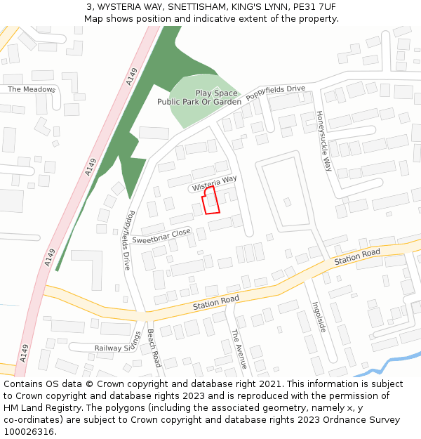 3, WYSTERIA WAY, SNETTISHAM, KING'S LYNN, PE31 7UF: Location map and indicative extent of plot