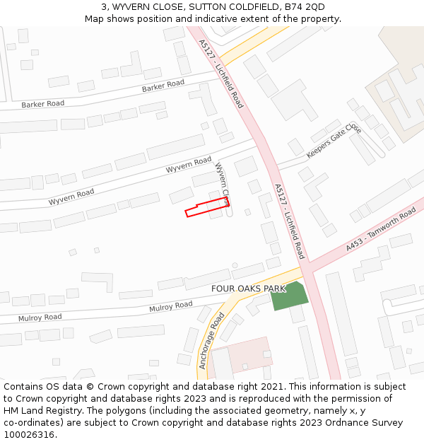 3, WYVERN CLOSE, SUTTON COLDFIELD, B74 2QD: Location map and indicative extent of plot