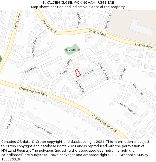 3, YALDEN CLOSE, WOKINGHAM, RG41 1AE: Location map and indicative extent of plot