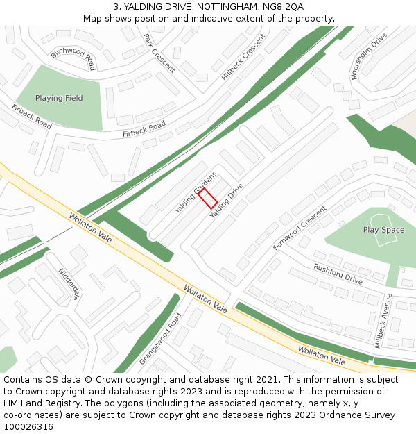 3, YALDING DRIVE, NOTTINGHAM, NG8 2QA: Location map and indicative extent of plot
