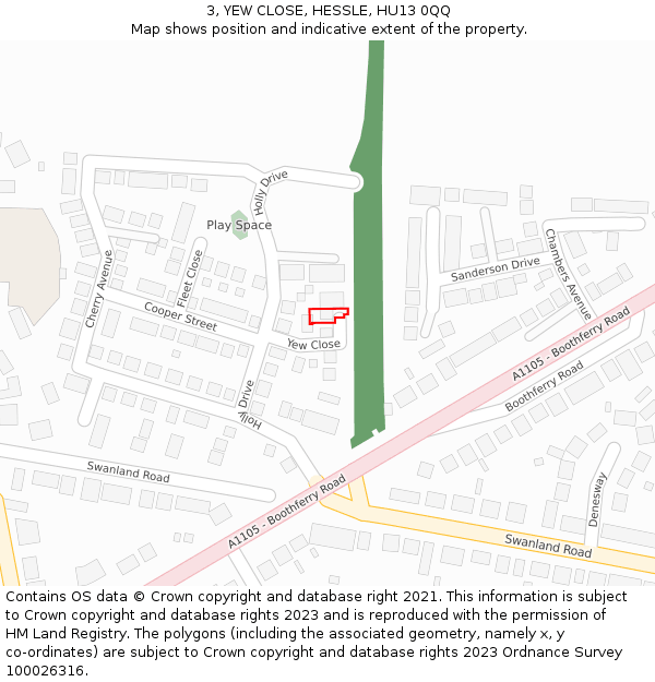 3, YEW CLOSE, HESSLE, HU13 0QQ: Location map and indicative extent of plot