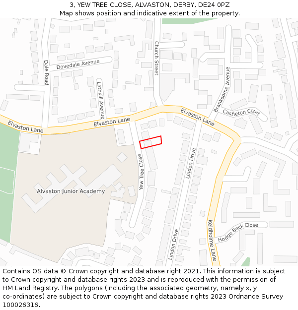 3, YEW TREE CLOSE, ALVASTON, DERBY, DE24 0PZ: Location map and indicative extent of plot
