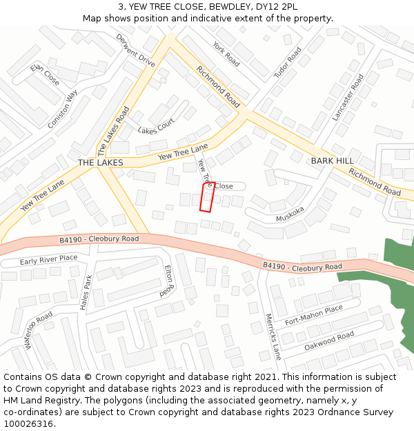 3, YEW TREE CLOSE, BEWDLEY, DY12 2PL: Location map and indicative extent of plot