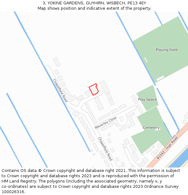 3, YOKINE GARDENS, GUYHIRN, WISBECH, PE13 4EY: Location map and indicative extent of plot
