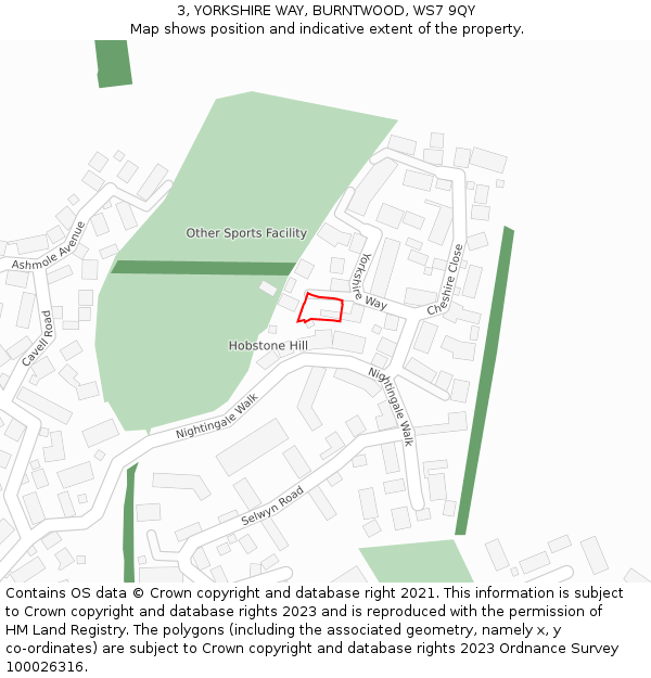 3, YORKSHIRE WAY, BURNTWOOD, WS7 9QY: Location map and indicative extent of plot