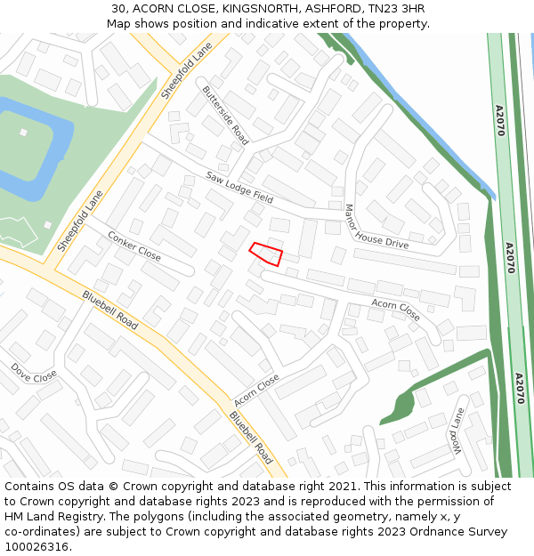 30, ACORN CLOSE, KINGSNORTH, ASHFORD, TN23 3HR: Location map and indicative extent of plot