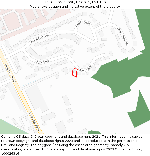 30, ALBION CLOSE, LINCOLN, LN1 1ED: Location map and indicative extent of plot