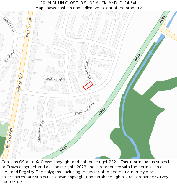 30, ALDHUN CLOSE, BISHOP AUCKLAND, DL14 6XL: Location map and indicative extent of plot