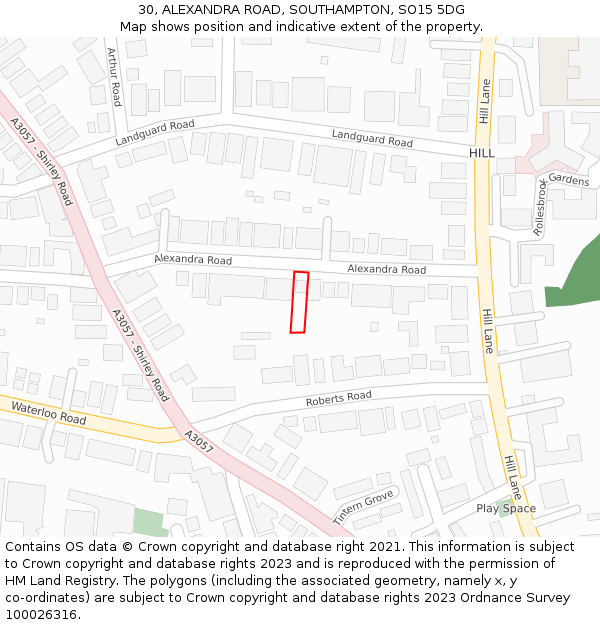 30, ALEXANDRA ROAD, SOUTHAMPTON, SO15 5DG: Location map and indicative extent of plot