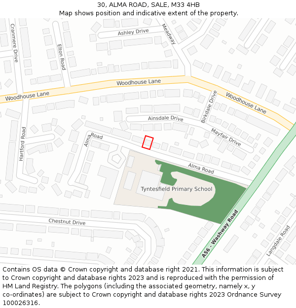 30, ALMA ROAD, SALE, M33 4HB: Location map and indicative extent of plot