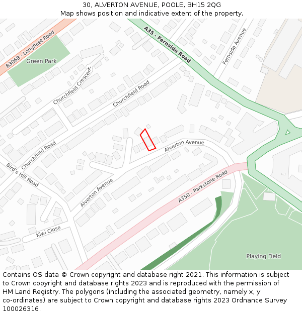 30, ALVERTON AVENUE, POOLE, BH15 2QG: Location map and indicative extent of plot