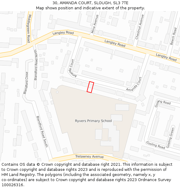 30, AMANDA COURT, SLOUGH, SL3 7TE: Location map and indicative extent of plot
