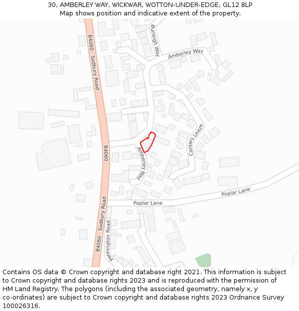30, AMBERLEY WAY, WICKWAR, WOTTON-UNDER-EDGE, GL12 8LP: Location map and indicative extent of plot