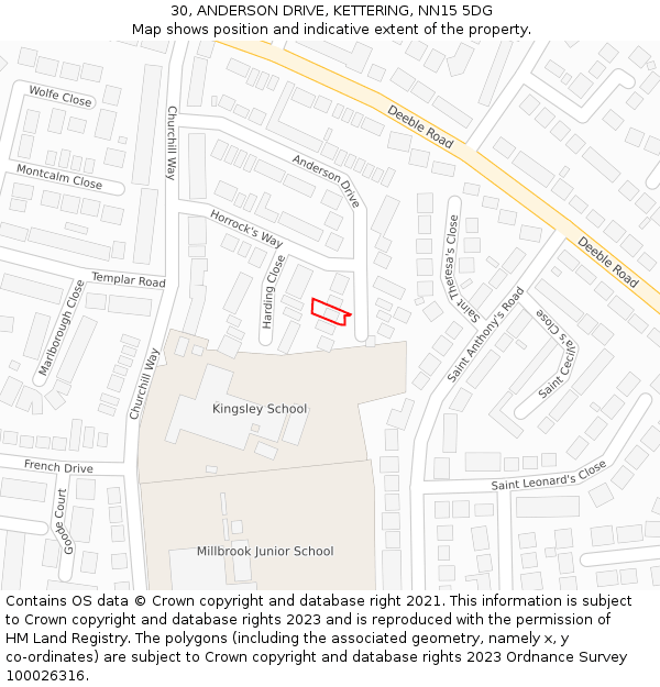 30, ANDERSON DRIVE, KETTERING, NN15 5DG: Location map and indicative extent of plot