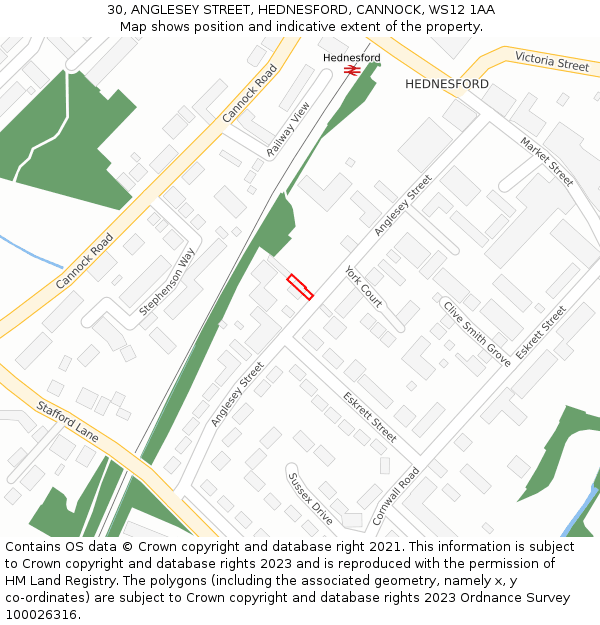 30, ANGLESEY STREET, HEDNESFORD, CANNOCK, WS12 1AA: Location map and indicative extent of plot