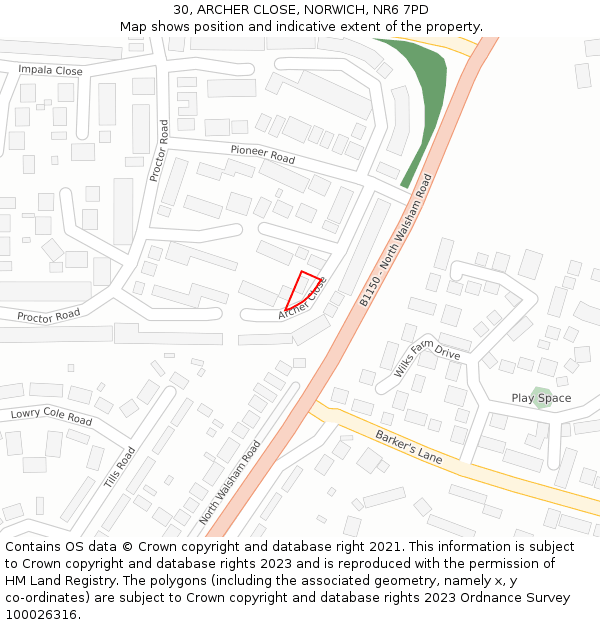 30, ARCHER CLOSE, NORWICH, NR6 7PD: Location map and indicative extent of plot