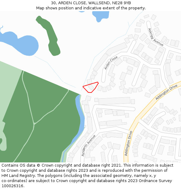30, ARDEN CLOSE, WALLSEND, NE28 9YB: Location map and indicative extent of plot