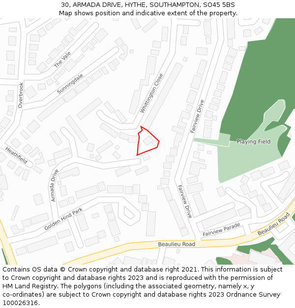30, ARMADA DRIVE, HYTHE, SOUTHAMPTON, SO45 5BS: Location map and indicative extent of plot